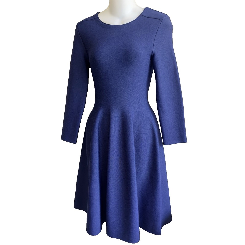 Issa London Eddington Knit Fit and Flare Midi Dress Navy Blue S